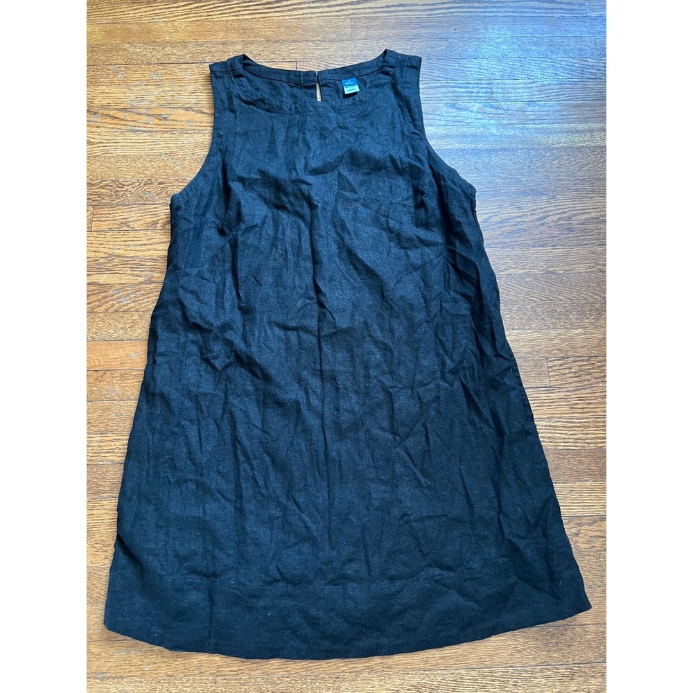Old Navy Womens Black Linen Blend Sleeveless Shift Dress with Pockets S Petite